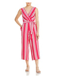 Jumpsuit Sash Surplice Wear LAGERFELD Neckline Pink Work Pocketed Leg Tie To Womens KARL Zippered Striped Wide 2 Sleeveless Self