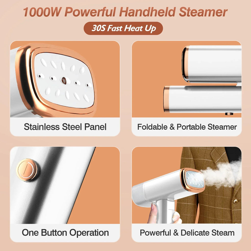 120ML Steamer Portable up Electric Travel Brush 1000W 30S apparel with White Remover iMounTEK Heat Steamer Garments for Wrinkles Tank, Foldable Handheld liquid