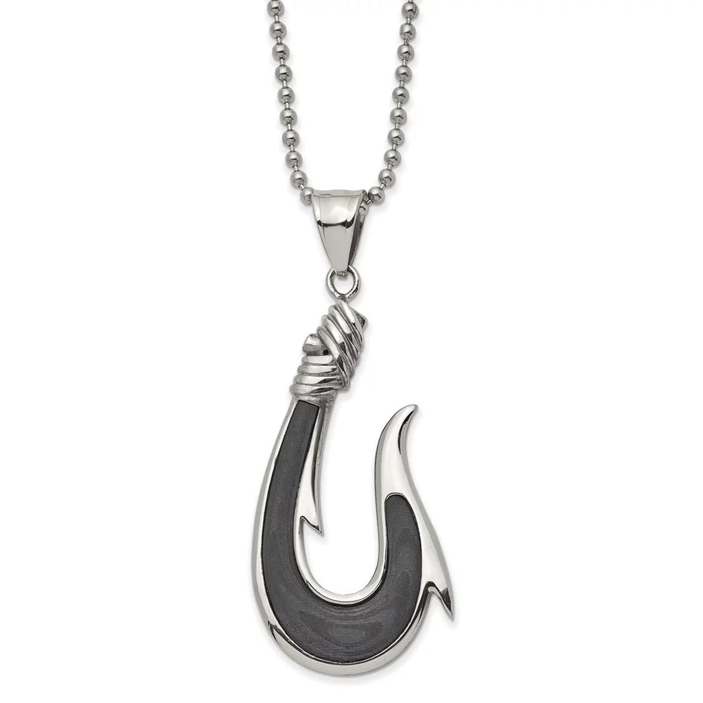 a Hook Chain 22 Steel 25.9mm Black Inch Pendant With Solid Fiber Stainless Ball Chisel Carbon Polished Jewelry Necklace