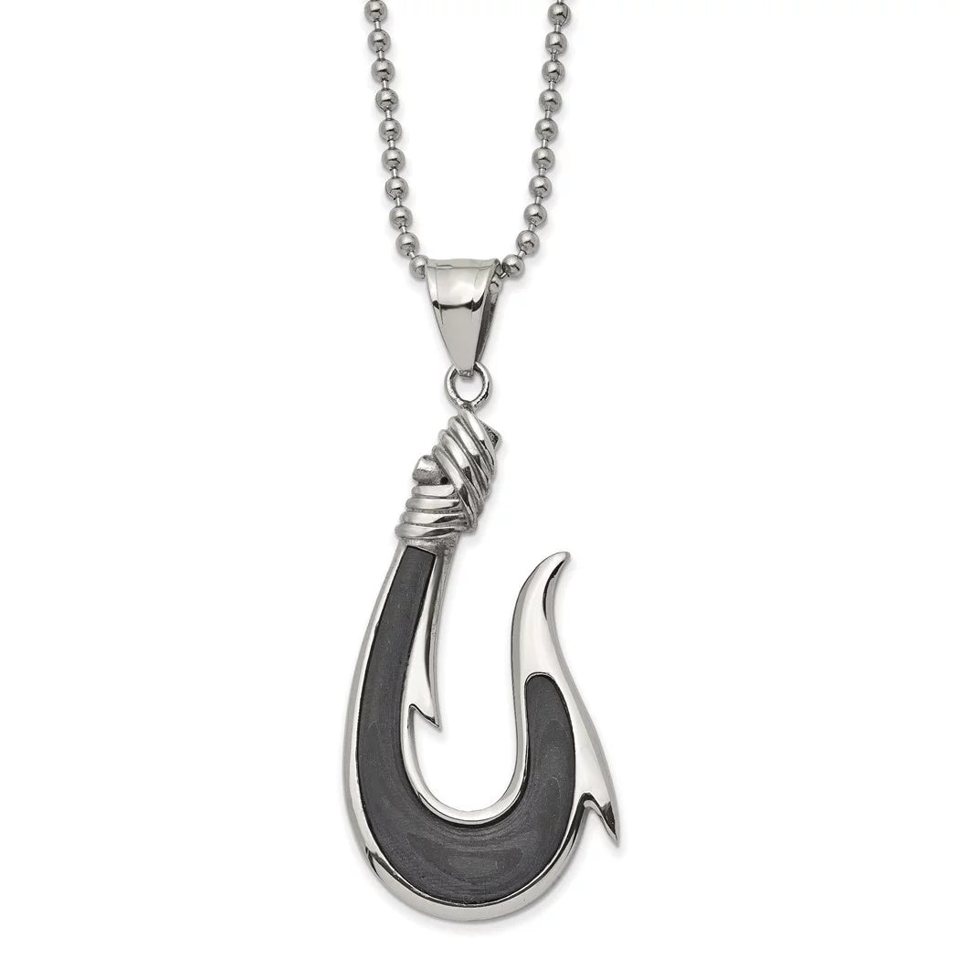 a Hook Chain 22 Steel 25.9mm Black Inch Pendant With Solid Fiber Stainless Ball Chisel Carbon Polished Jewelry Necklace