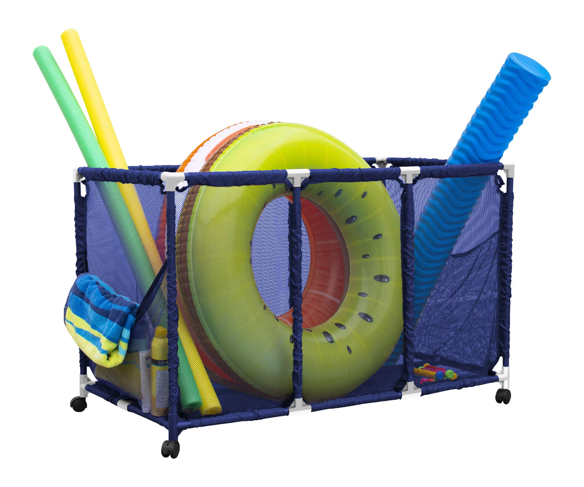 Kids Rolling H), Pool / Floats Toys, Organizer 25" x 28" Balls Storage Height, Noodles and Mesh Bin, 563009 L (43" Equipment design Large, W Blue x White Holder,