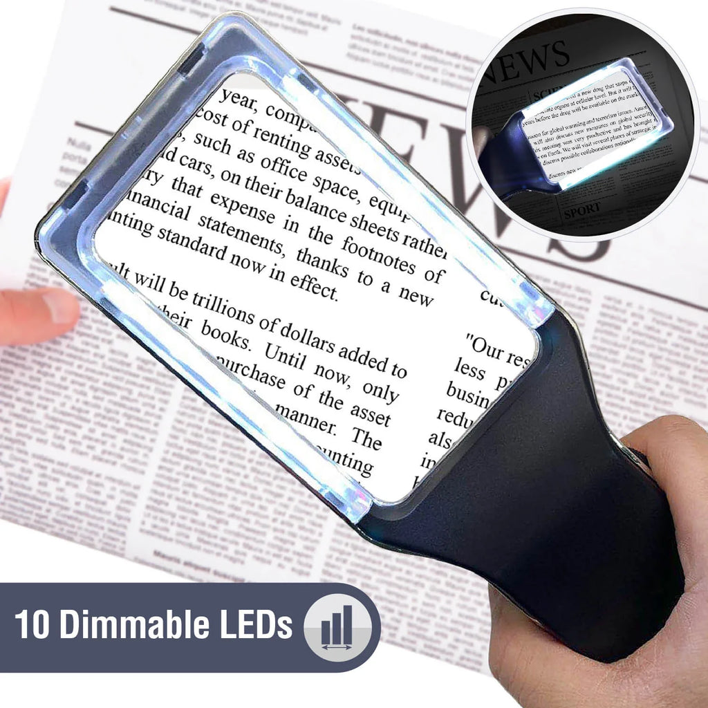 Fonts, Dimmable for & Large Vision with Fully Lit Viewing Low Small Degeneration [10 Glass LEDs]-Evenly 4X Macular Best Anti-Glare Area-The Magnifying Reading Lighted Seniors, Magnifier