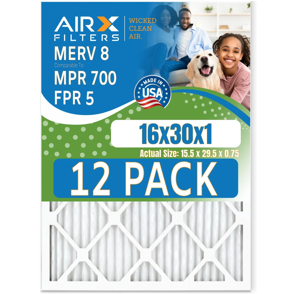 700 5 8 & FPR Filters by AIRX Pack MPR to 12 MERV CLEAN Made - AIR. USA 16x30x1 Air Comparable Filter Furnace FILTERS Rating, of WICKED in