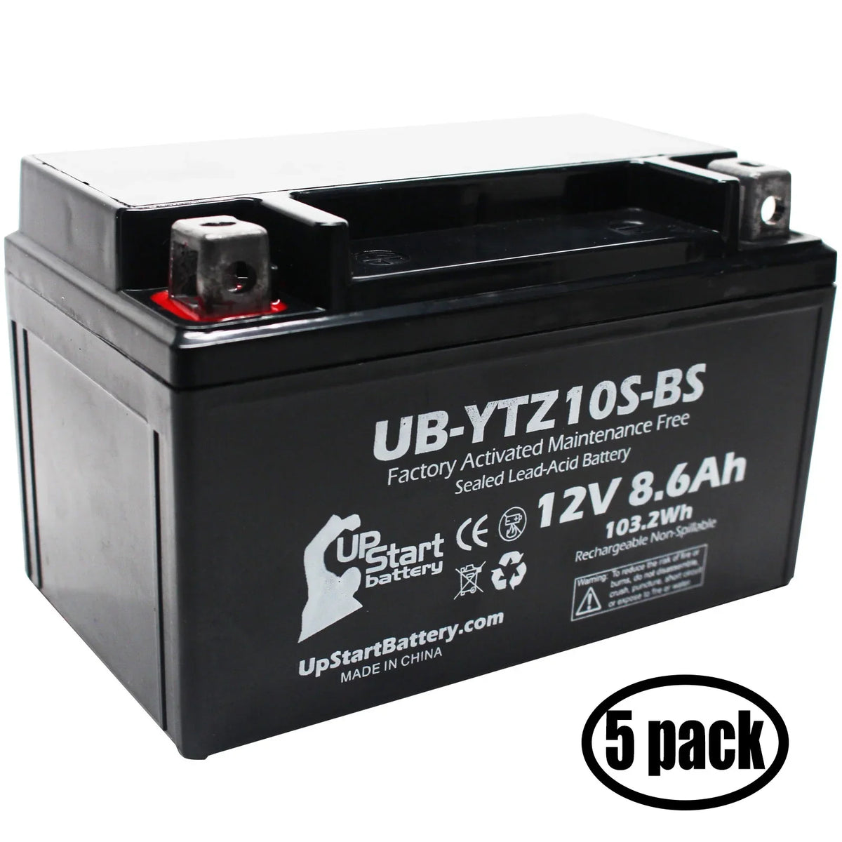 Yamaha Maintenance Motorcycle 1000CC YZF-R1 8.6Ah, Replacement 12V, Activated, UB-YTZ10S-BS Free, UpStart Battery Battery for 2011 5-Pack - Factory