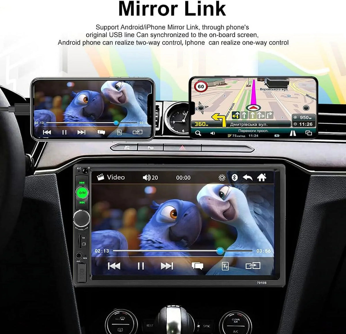 Bluetooth /TF Camera/ Mirror MP4 /FM Screen Car Audio with radio DIN /Video View HD Link /Car /USB 2 car Touch /AUX player Inch Stereo Rear MP5 7 Car