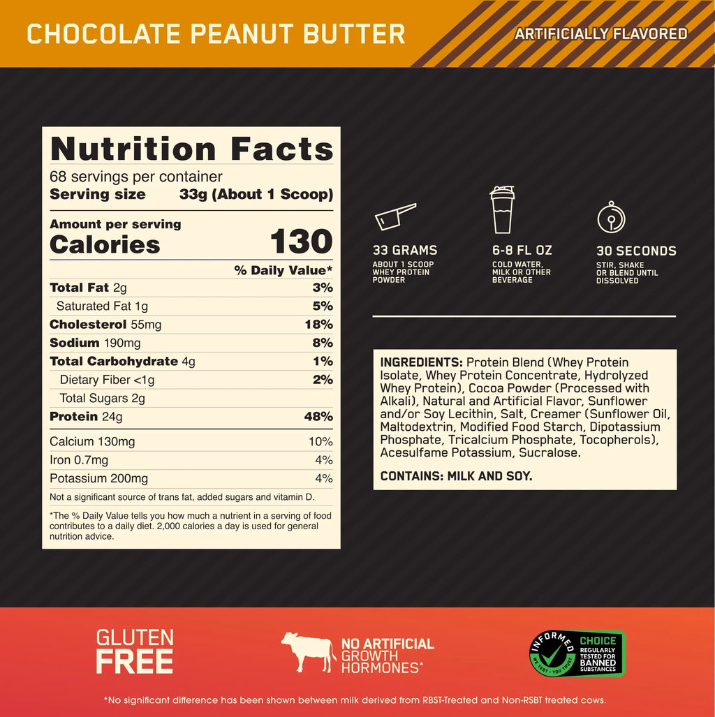 Butter, Gold Protein Peanut lb, 5 Optimum Chocolate Servings Nutrition, 100% 68 Standard Powder, Whey