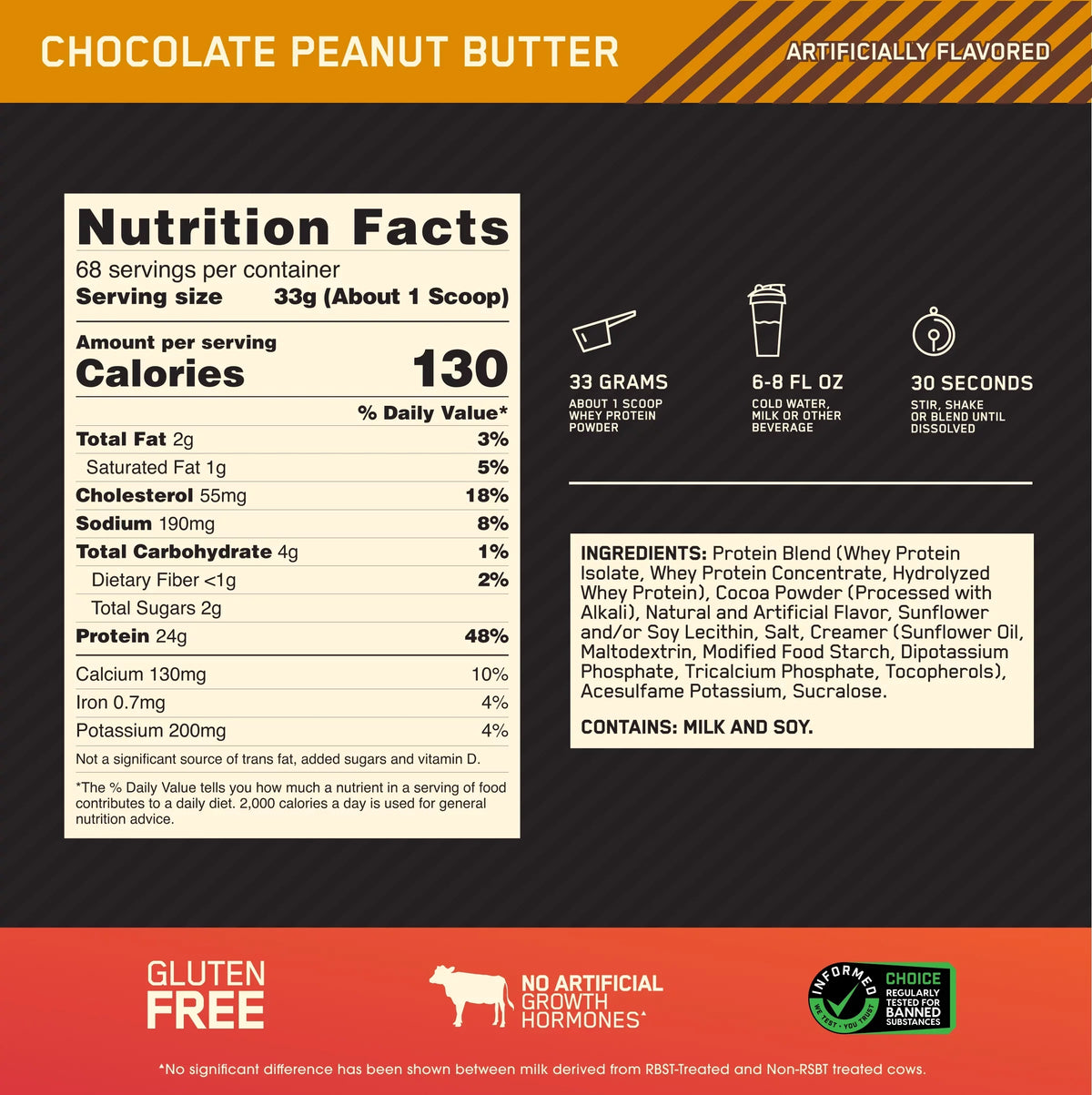 Butter, Gold Protein Peanut lb, 5 Optimum Chocolate Servings Nutrition, 100% 68 Standard Powder, Whey