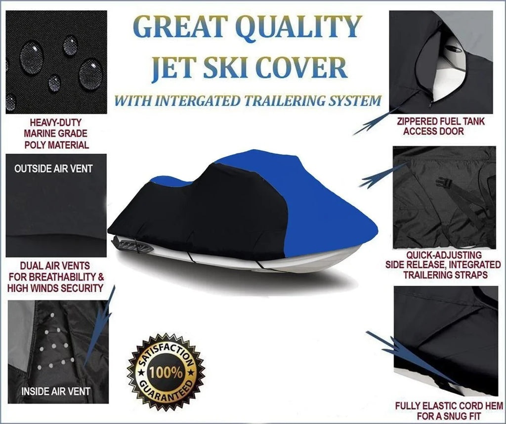 1-2 TOP BLUE Ski Cover LINE PWC 1994 Seater / SL650 SL JetSki OF 1995 1993 Cover THE Compatible 750 Polaris HEAVY-DUTY for Jet 1992 BLACK