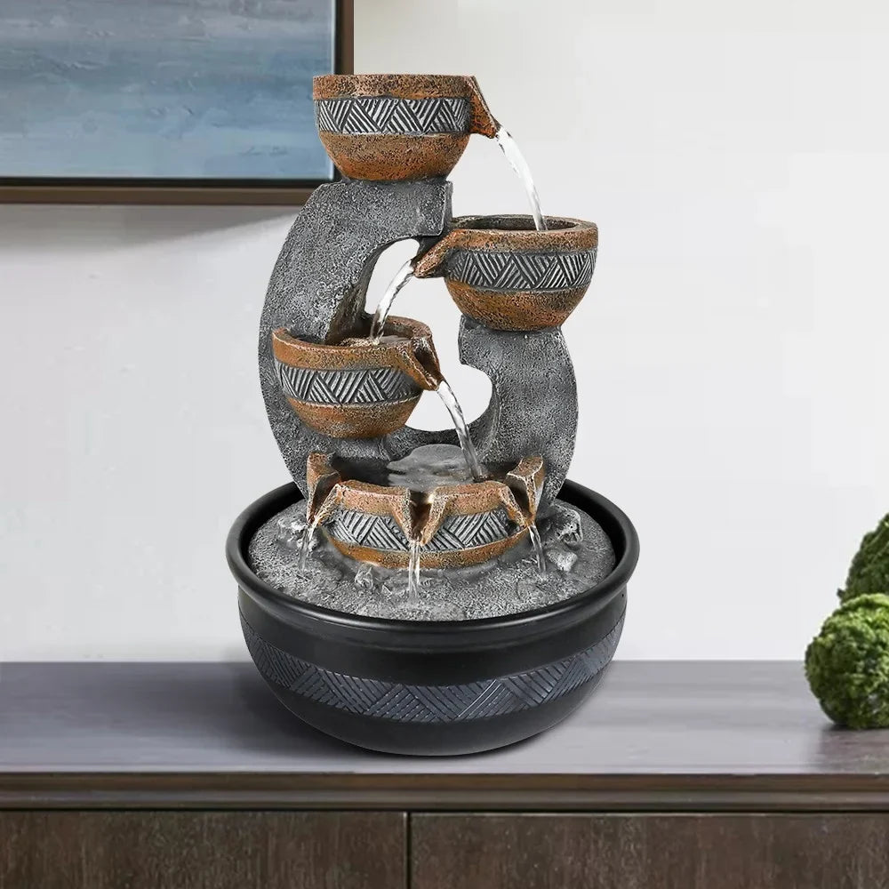 Tabletop Zen Willwolfer Office Waterfall liquid Indoor 3-tier Decor Fountain Desk Fengshui