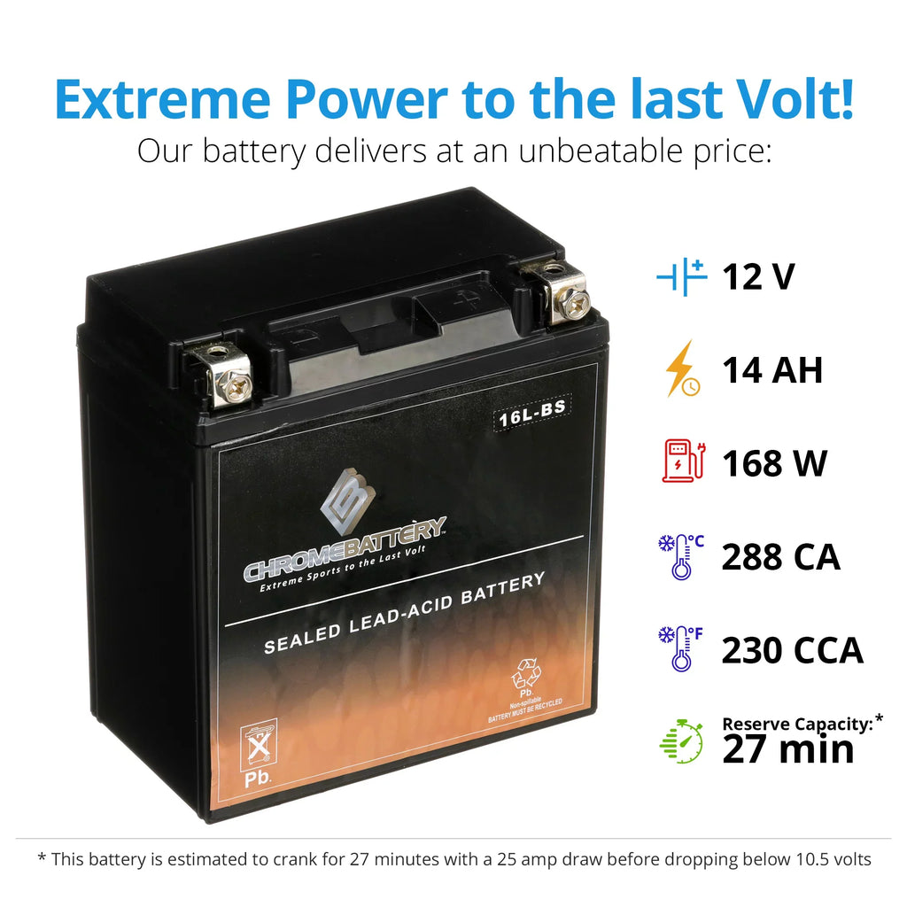 12 Battery (16L-BS Ah, Pwc Js400 (jet Battery Chrome Kawasaki Ski) (76) Year Volt,14 for CCA) 230 YTX16L-BS