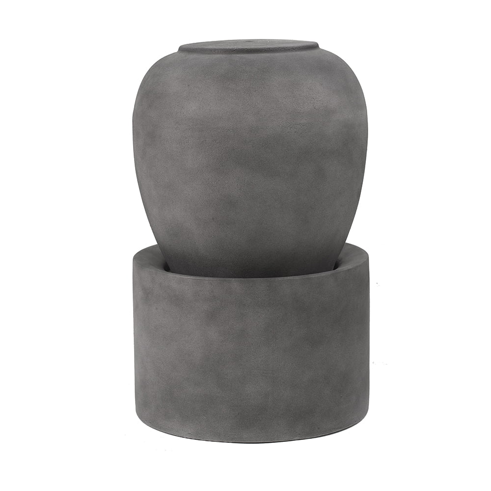 & Cement Home For Design Antique exterior Patio Heavy Lawn, Gray, Cute Urn 19.5x19.5x32.5" Unique Deck liquid Garden, feature Fountain