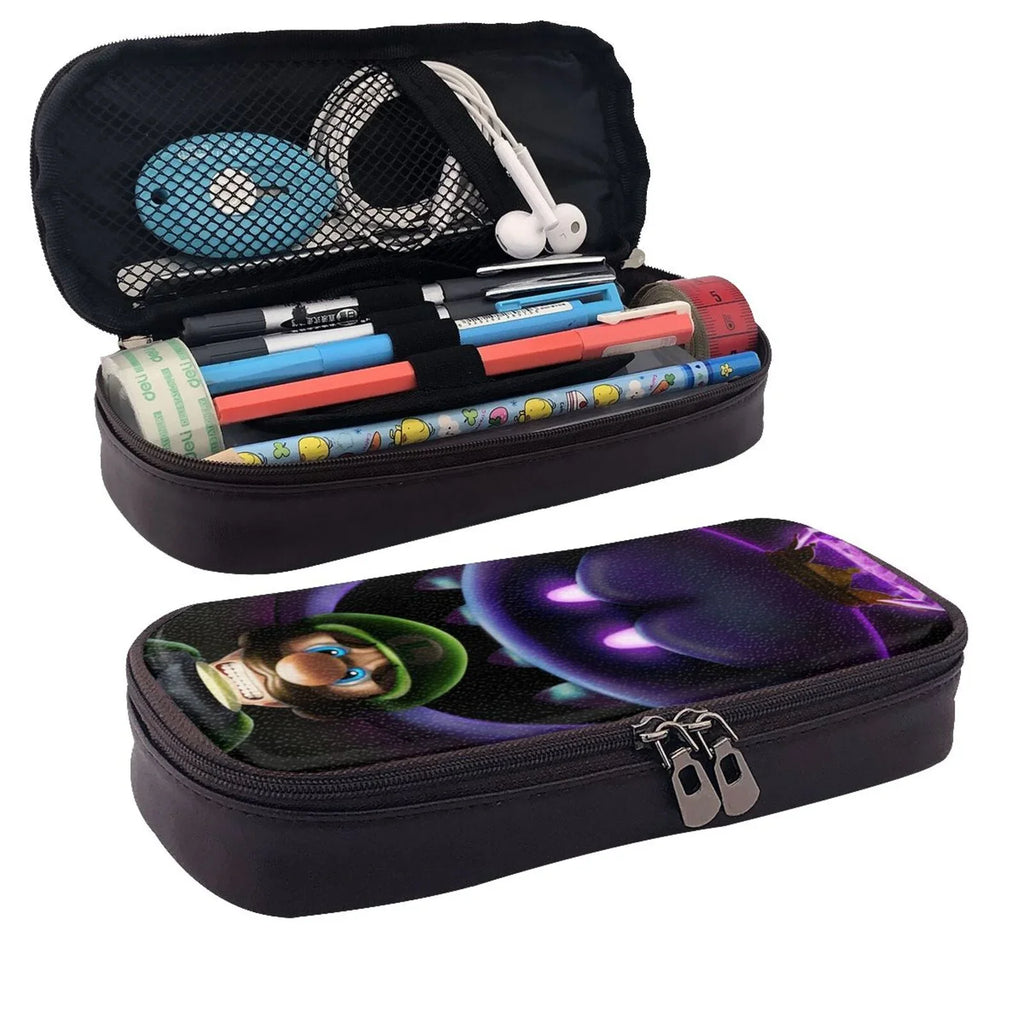 Boo Leather Holder School Kids Teen Bag Office Organizer Mansion Pen Luigi's Adult Case Stationery Brown For Game Pencil Student For Supplies Pouch