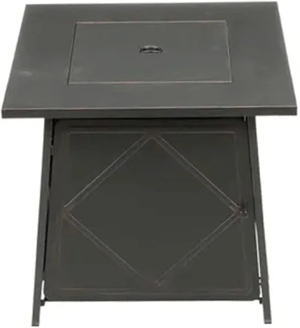 Steel exterior and Square Gas Backyard Pit with Cover Lava Lid, Steel Black Fire 28 Rocks Inch Tabletop