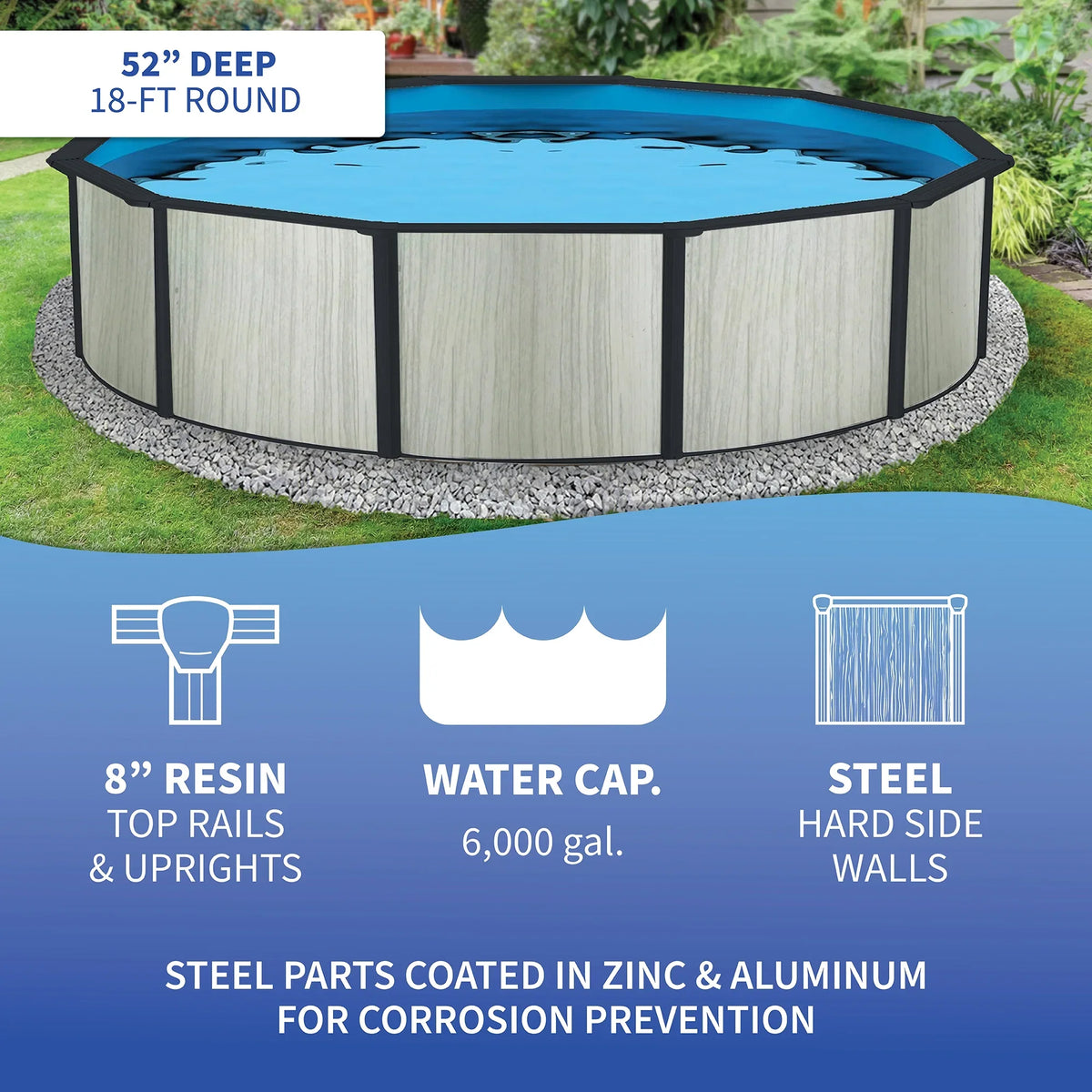 52-in Deep Wave Pool 18-ft 8-in Hybrid Blue Savannah with Package Round Top Rail