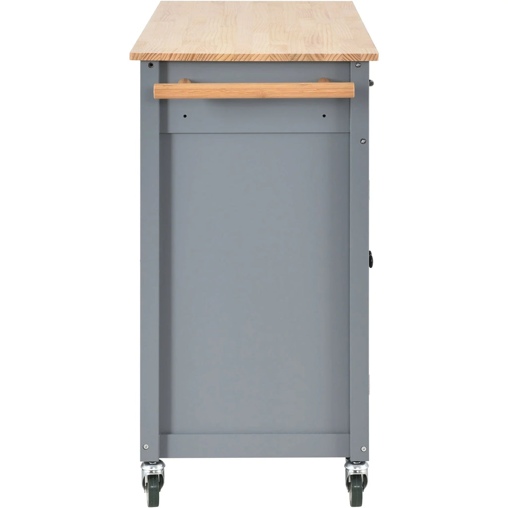 Wood Wheels Granite Grey Cart and Island Top Solid - Blue Kitchen Locking with