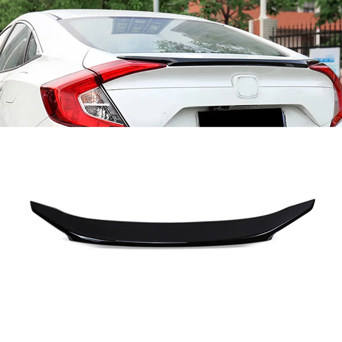 Tech 4DR Compatible 10th Spoiler Black Lip Wing with Xotic Glossy Trunk Rear Civic 2016-2021 JDM design Gen Honda