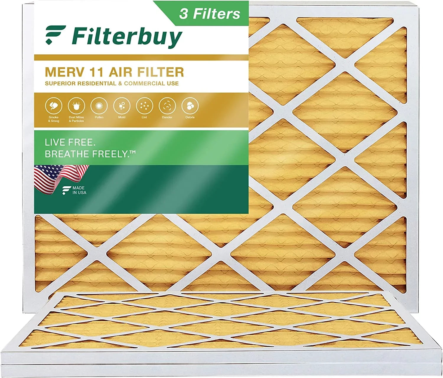 16x21x1 Furnace AC (3-Pack) Pleated Air Filters HVAC 11 MERV Filterbuy