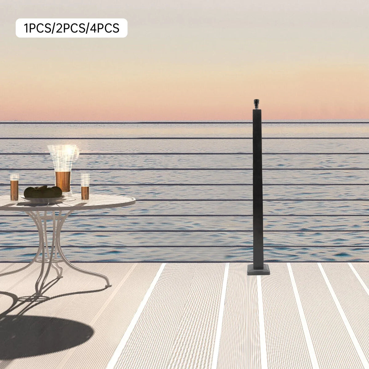Stainless Two Square for 36''x2''x2'' Railing Sides Fence Concrete Post Level Pre-Drilled Cable Wood Railing Cable Steel Deck System Post Level