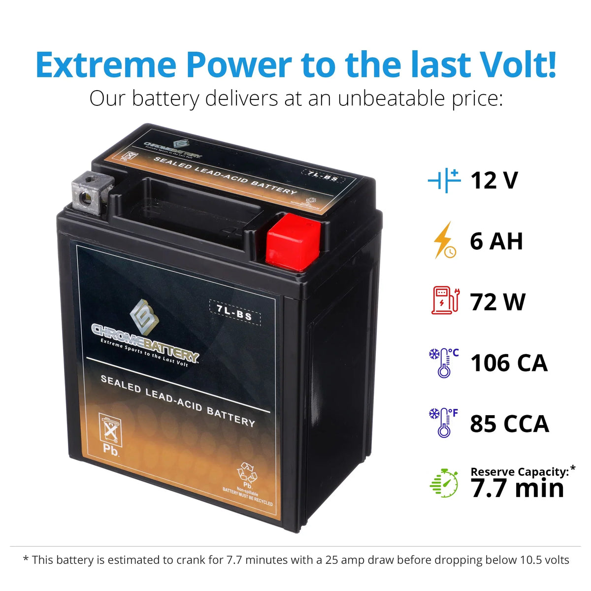 Battery Volts,6 (7l-bs Atv 450cc Chrome Battery for 2009 Ytx7l-bs Ah, Kfx450r 12 Cca) 75 Kawasaki