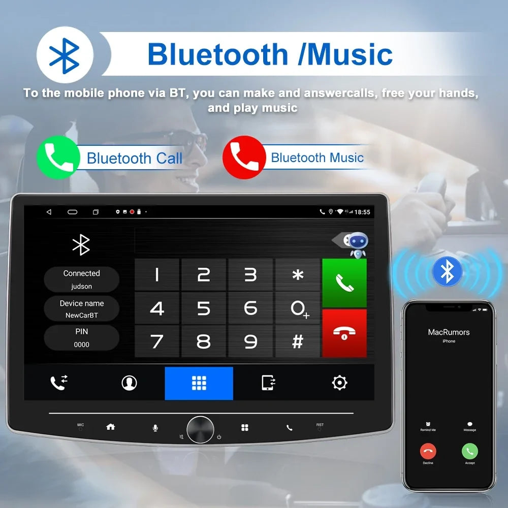 Carplay Camera Single including USB with Bluetooth Radio Android 10 Link Car Multimedia Reversing Inch AHD Player Auto FM USB Mirror Screen Audio Din HD Touch 1 Receiver Stereo