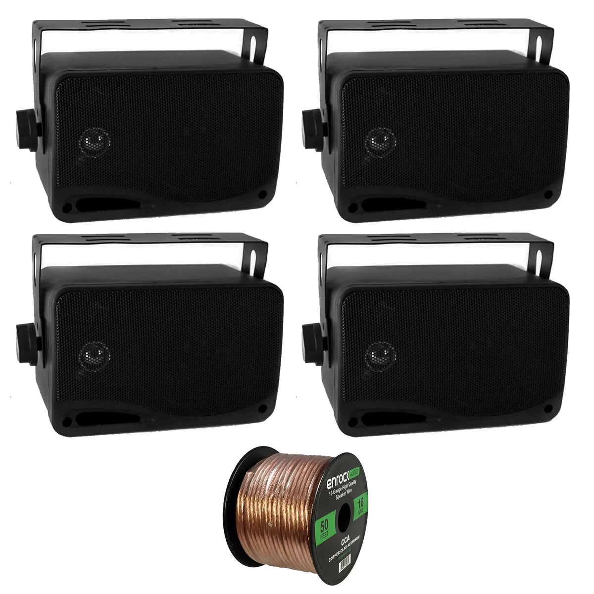 3-Way climate and Mini 50 Enrock Pyle Foot Wire 200 16-Gauge Speaker 3.5'' Proof Marine System Box 4 New Watt (Black), PLMR24 x Audio Speaker