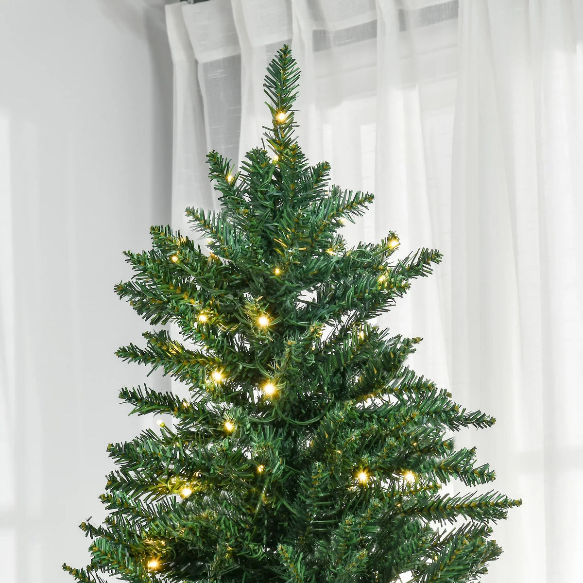 Lights Branches, Tips Christmas Douglas White Full and HOMCOM with 7ft Pre-Lit Warm Fir Tree 700 2154 LED Realistic Artificial