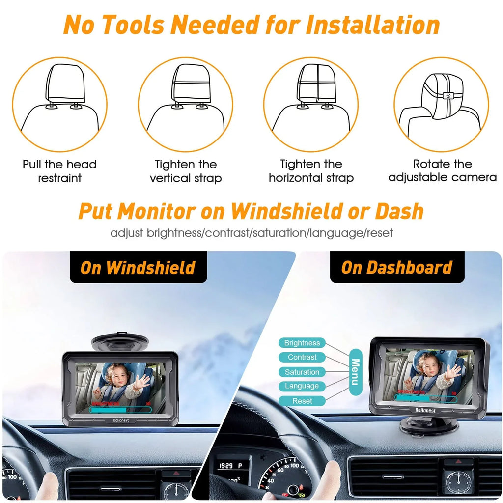 Baby Two and with -V33 Night Backseat Facing Camera Camera Plug Crystal Rear Play Rotating Camera Monitor 3 Mins 1080P: Install Car Kids Baby HD DoHonest Vision Easy 360&deg; Car