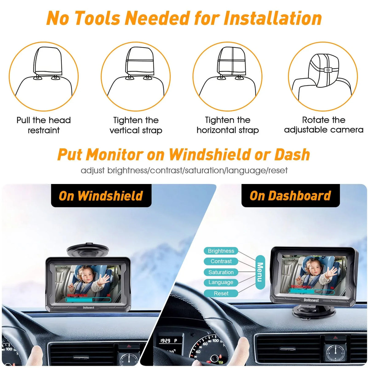 Baby Two and with -V33 Night Backseat Facing Camera Camera Plug Crystal Rear Play Rotating Camera Monitor 3 Mins 1080P: Install Car Kids Baby HD DoHonest Vision Easy 360&deg; Car