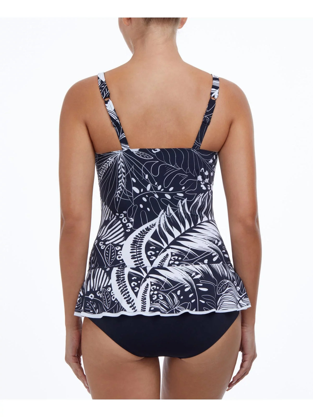 Women's Print 8 Stretch Adjustable Ruffled Fixed Cups Tummy GOTTEX Control by Swimdress Black Tropical Sweetheart PROFILE Marbella Neck