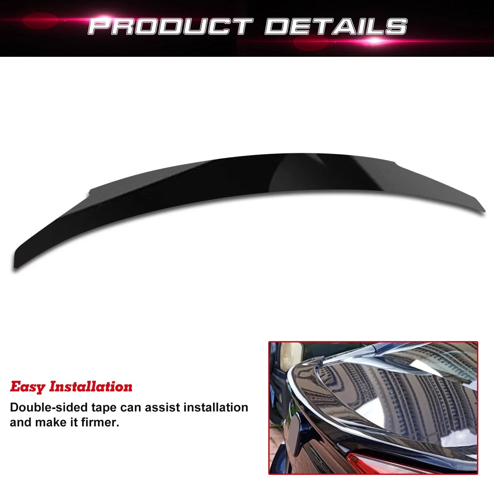Tech 4DR Compatible 10th Spoiler Black Lip Wing with Xotic Glossy Trunk Rear Civic 2016-2021 JDM design Gen Honda