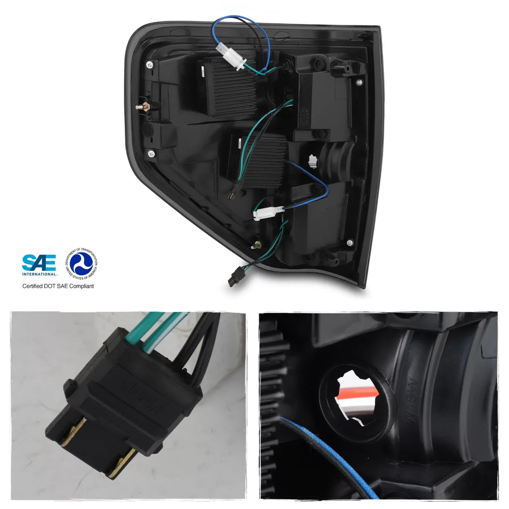 Bar] Black LED Dual Tail F150 AKKON F-150 Lamp Smoked + Smoke Halo Fits [C-Light - 2009-2014 Headlights Projector Combo