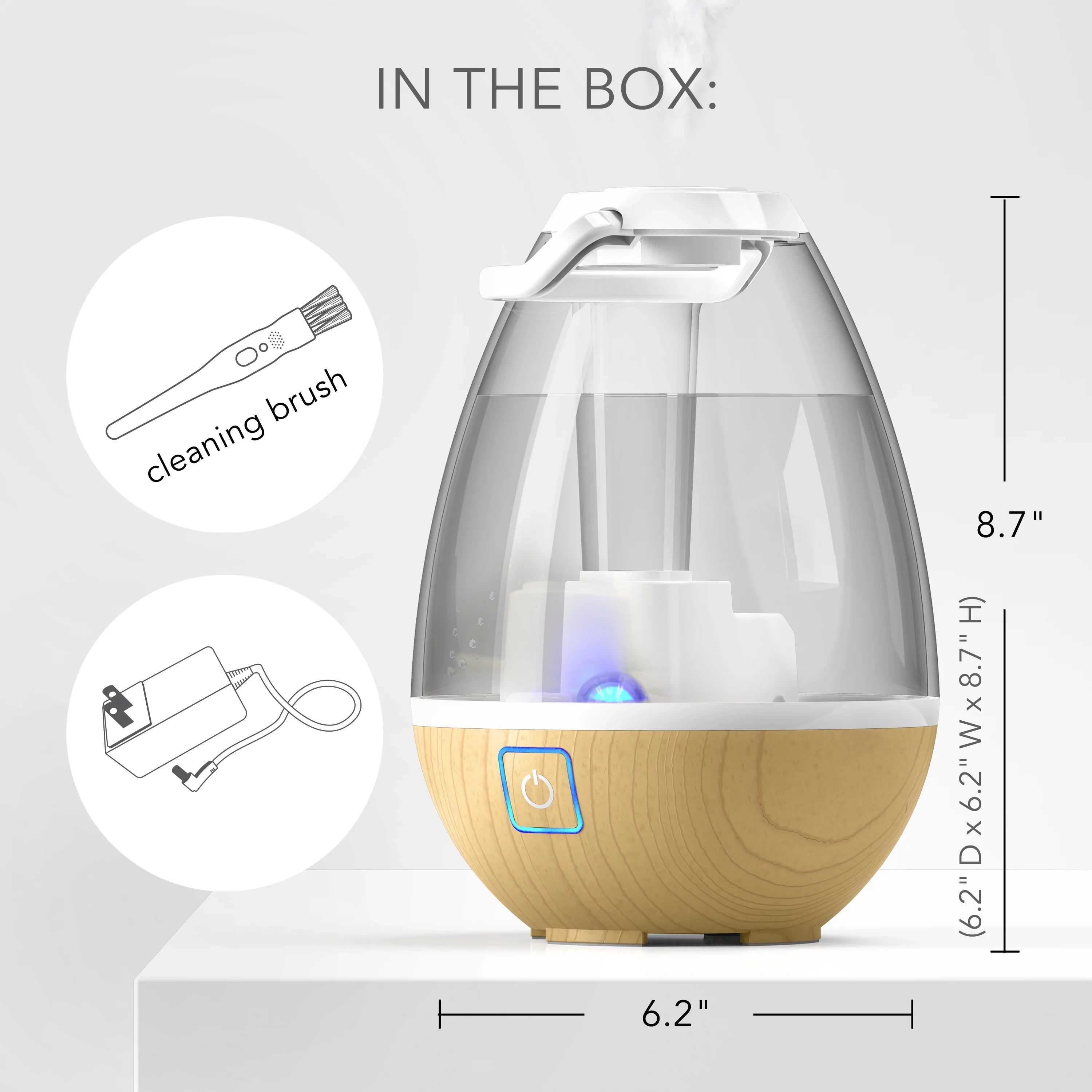 (New) Mist 0.4 Humidifier, Sharper Gallon Light Ultrasonic Image Ash Woodgrain Cool