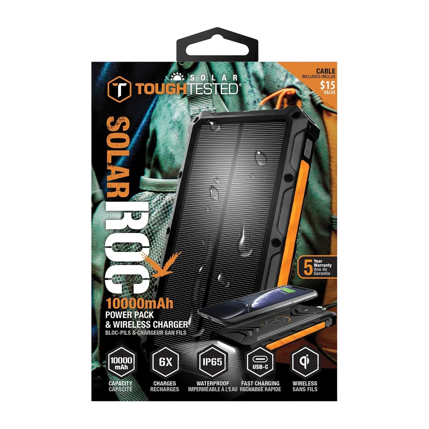 & ToughTested Powerbank MAH 10,000 Charger Portable (ROC10) Solar Wireless