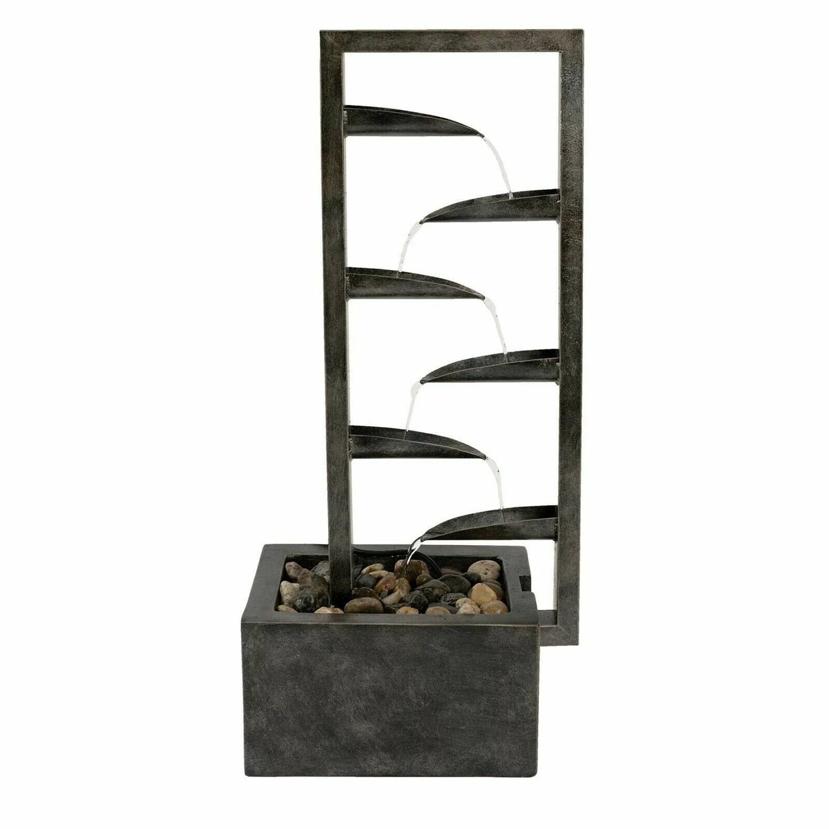 exterior Zen Waterfall Oasis Fountain 34 Inch Concrete Metal Backyard