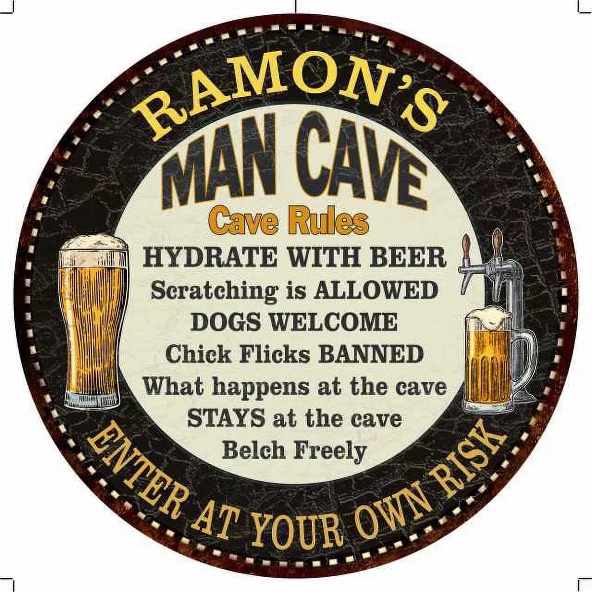 Round Rules 14" Man Wall Cave RAMON'S Sign Garage Decor 100140010216 Metal