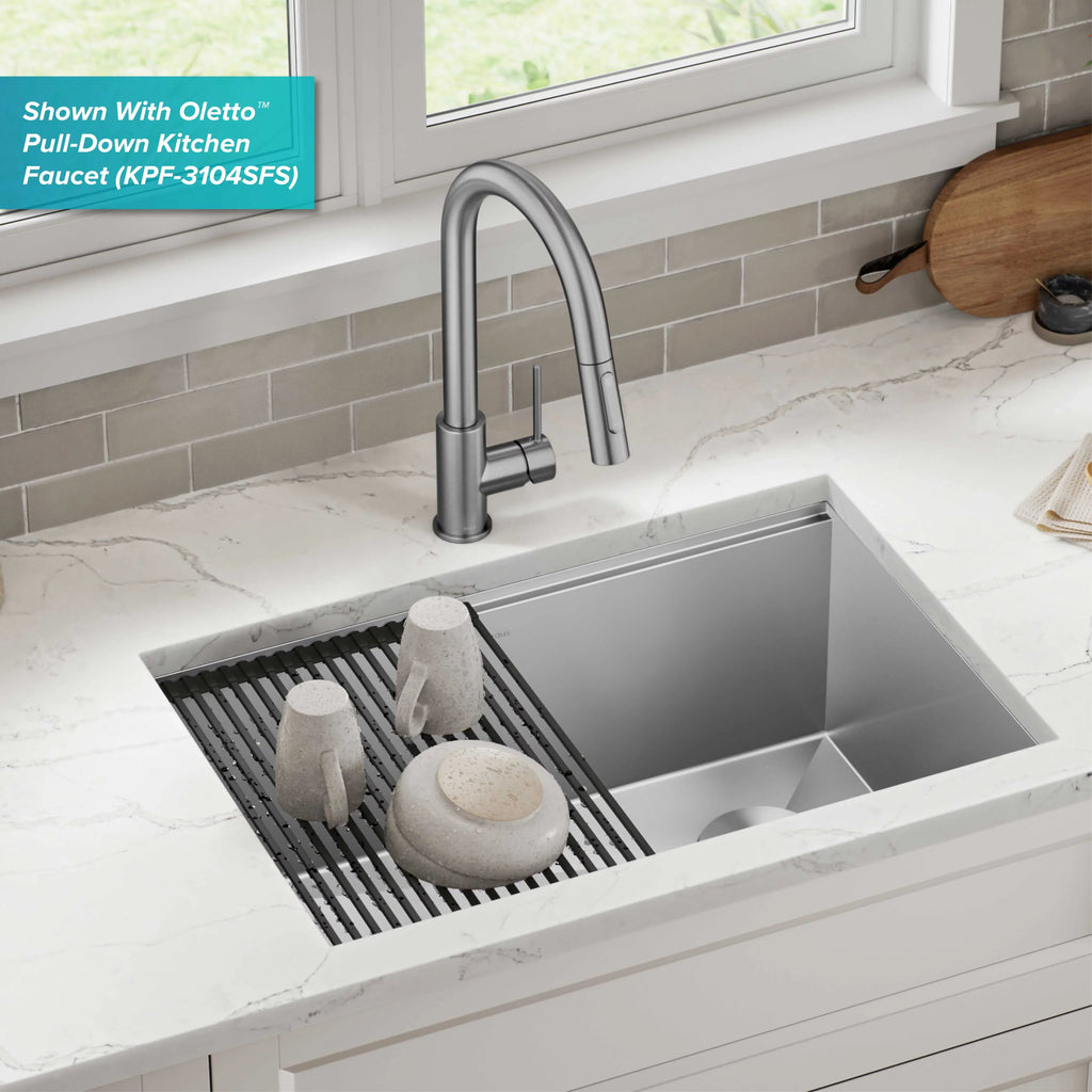 16 Kore Single 28Undermount Steel with Accessories Sink Workstation Kitchen Stainless Kraus Bowl Gauge