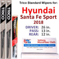 2018 Blades Wiper of w/Rear Sport Santa Wiper Fe compatible with 3) (Set Hyundai