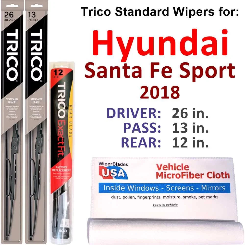 2018 Blades Wiper of w/Rear Sport Santa Wiper Fe compatible with 3) (Set Hyundai