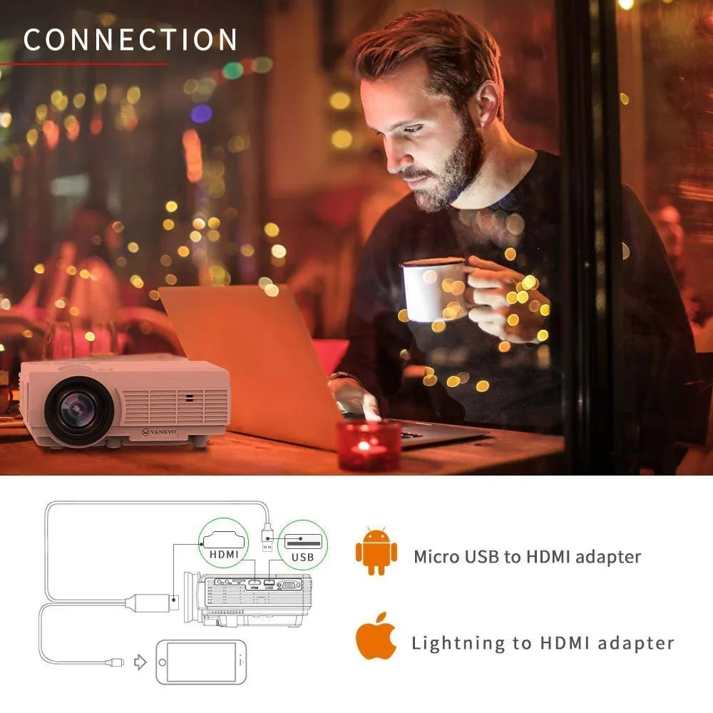 Life, Stick, Support AV 3 Projector Portable USB with (White) 65000 VGA, Display, 200'' Supported Lamp VANKYO PS4, HDMI, TV Mini Compatible with TF, LED Hours Projector and Leisure 1080P