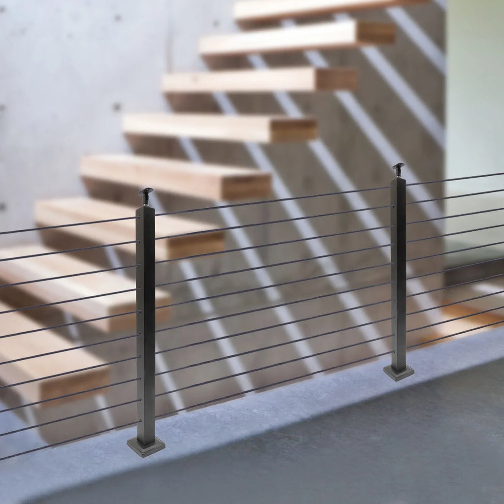 Stainless Two Square for 36''x2''x2'' Railing Sides Fence Concrete Post Level Pre-Drilled Cable Wood Railing Cable Steel Deck System Post Level