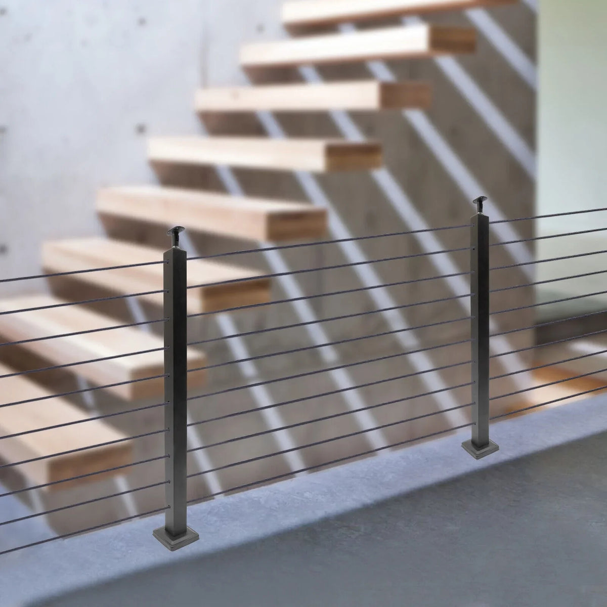 Stainless Two Square for 36''x2''x2'' Railing Sides Fence Concrete Post Level Pre-Drilled Cable Wood Railing Cable Steel Deck System Post Level