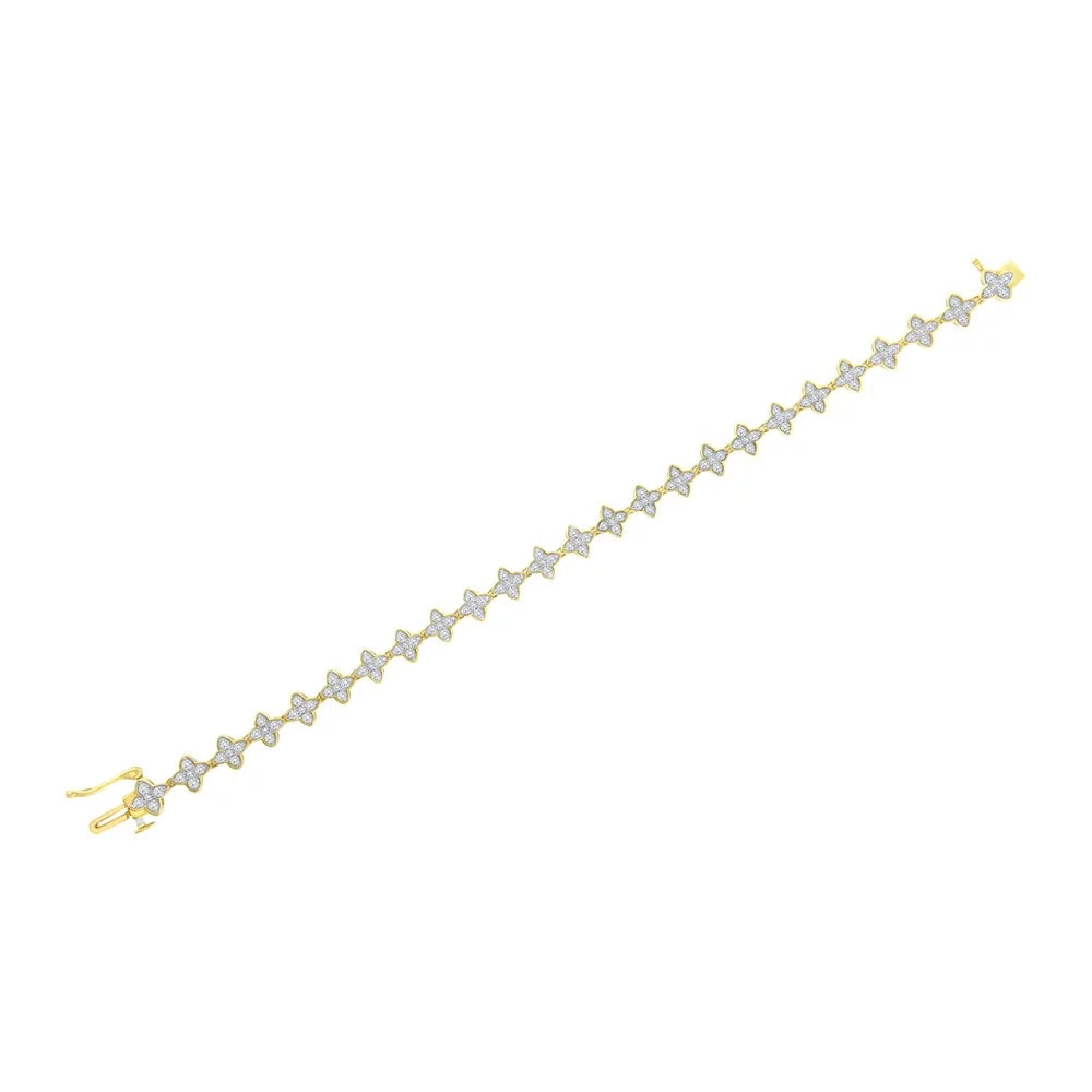 I1-I2 Diamond Gold Round-Cut Bracelet (J-K - 2.0 10K 4 Clover Link Color, cttw Clarity) 7.25" Yellow Leaf