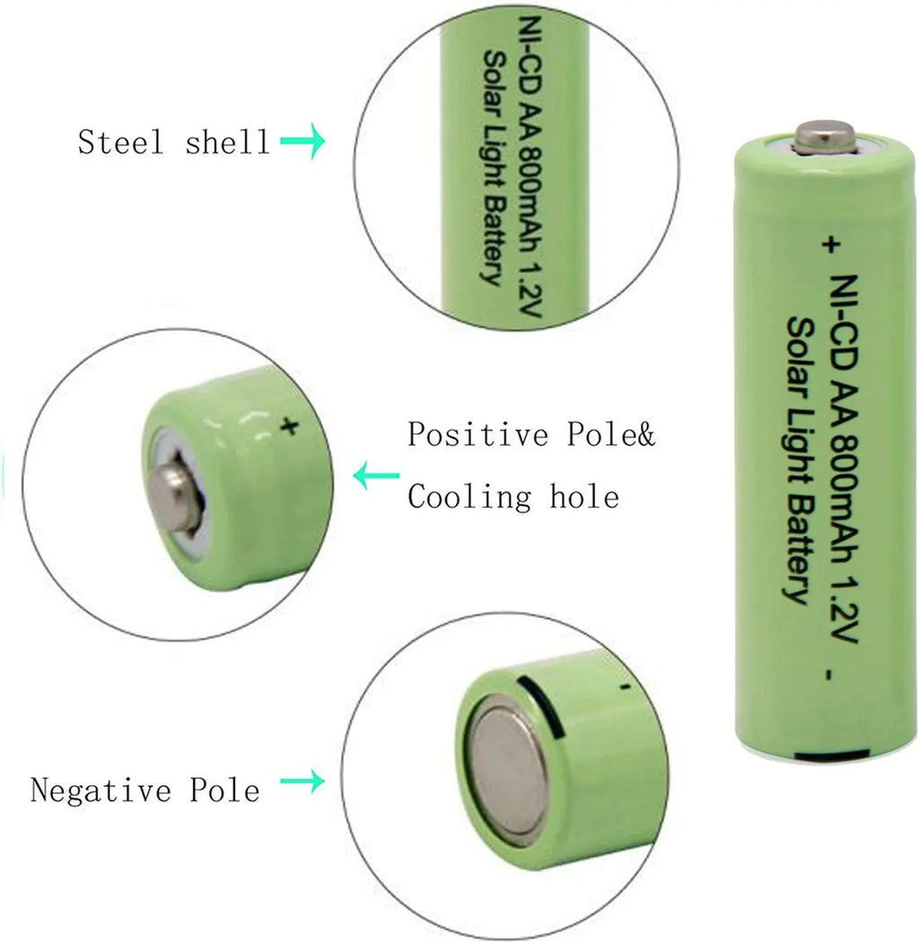 Batteries (8 for BAOBIAN Solar PCS) Light Batteries NiCd 800mAh Solar AA 1.2V Rechargeable Garden exterior Mice Remotes, Lights,