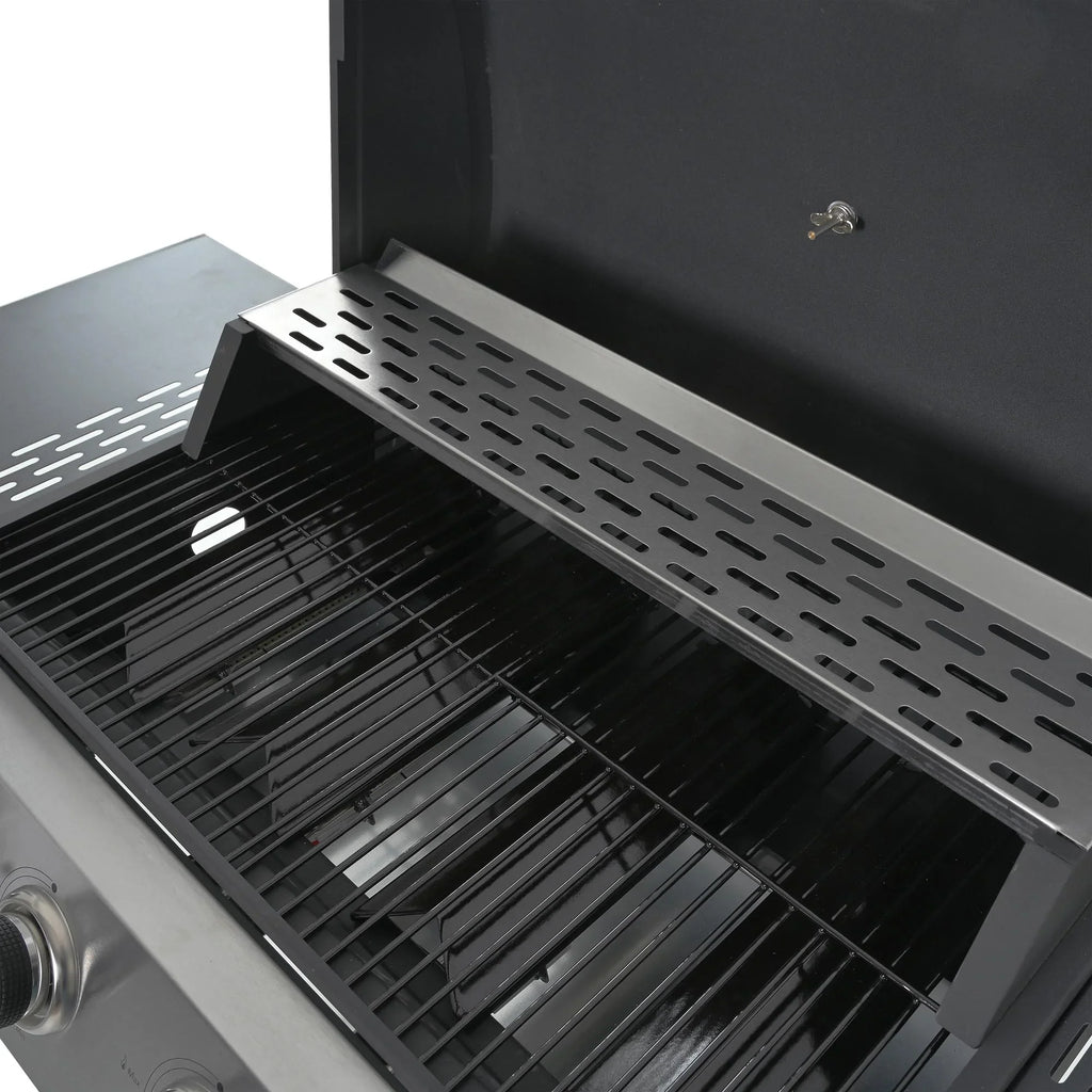Grill Stainless Side Patio Grilling 4-Burners Gas Space Black Shelves Thermometer Garden Burner Two Steel BBQ - Barbecue