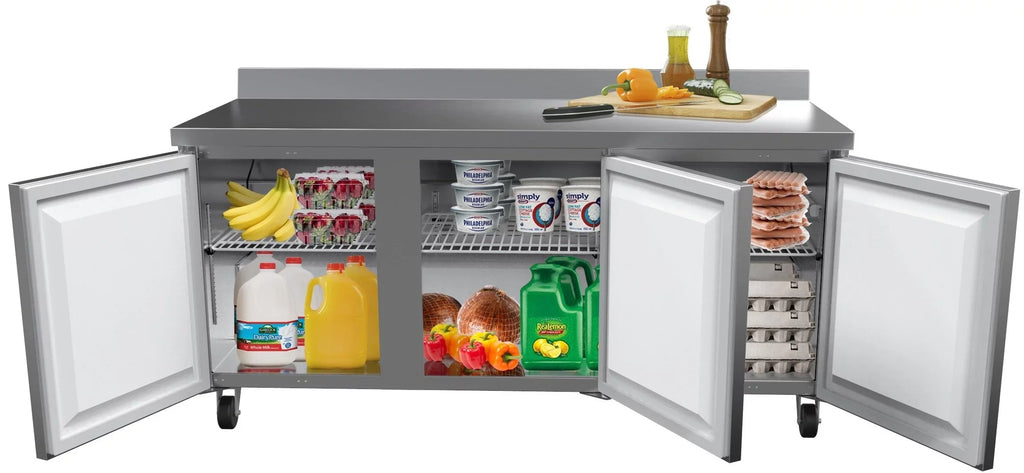 in Cu. Commercial KoolMore 72 Refrigerator Steel, in. Worktop Stainless Three Door ft. 16.9