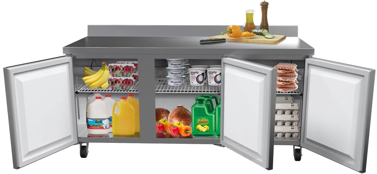 in Cu. Commercial KoolMore 72 Refrigerator Steel, in. Worktop Stainless Three Door ft. 16.9