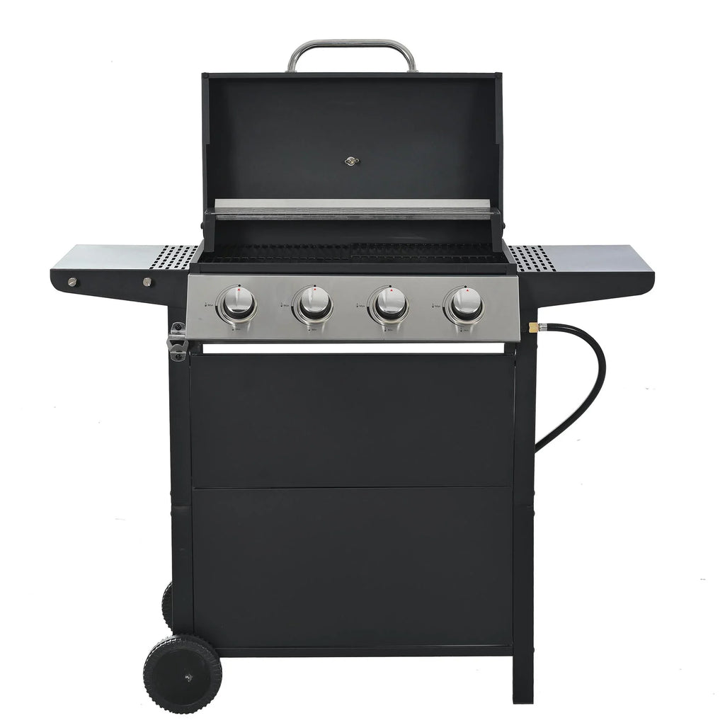 Grill Stainless Side Patio Grilling 4-Burners Gas Space Black Shelves Thermometer Garden Burner Two Steel BBQ - Barbecue