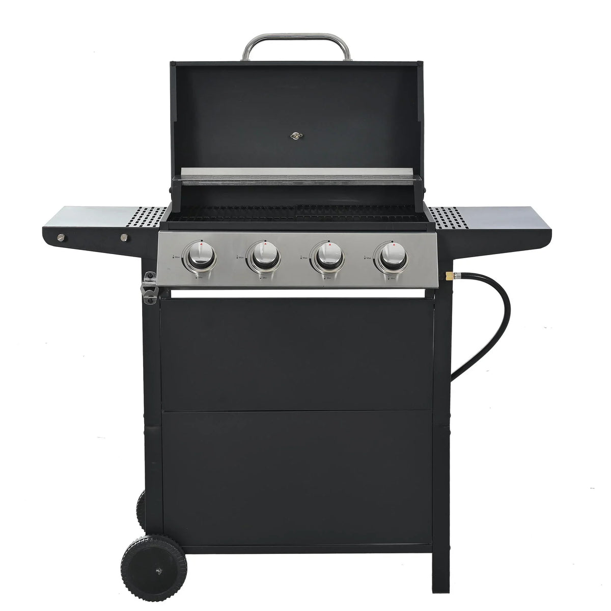 Grill Stainless Side Patio Grilling 4-Burners Gas Space Black Shelves Thermometer Garden Burner Two Steel BBQ - Barbecue