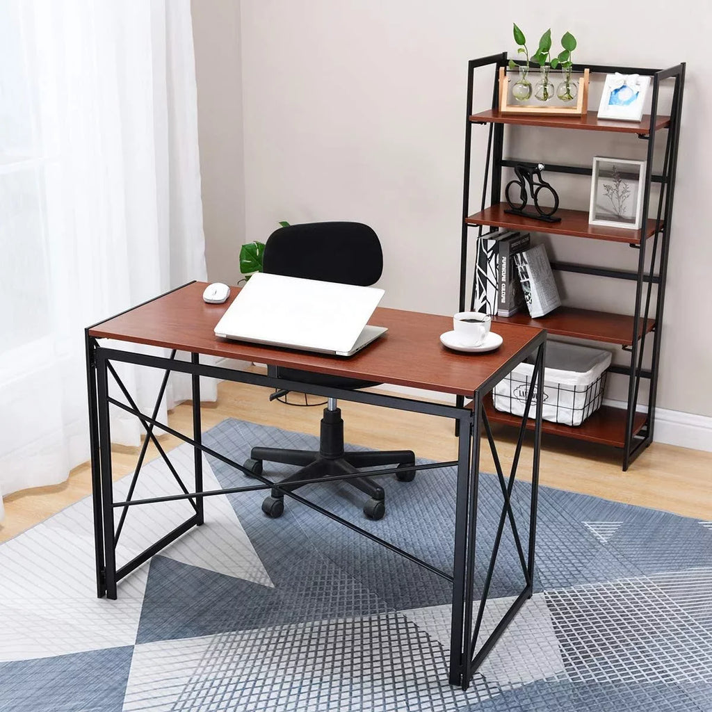For Laptop Table Study Desk Brown Frame… Computer Folding Desk Simple Writing Modern Office Black Industrial Home Notebook Walnut Desktop Desk