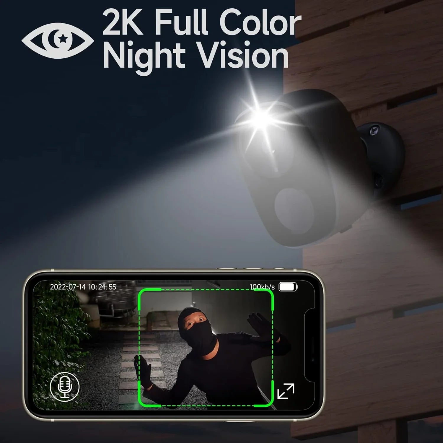 with 2K Vision, Home Cameras AI (BW4-G-4Pack) IP65, No Cloud Wireless Monthly SD/ Detection, Free Storage, Fee, Battery Powered Color Security Camera 2-Way Motion Audio Security for Night exterior,